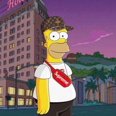 the simpsons is standing in front of a hotel