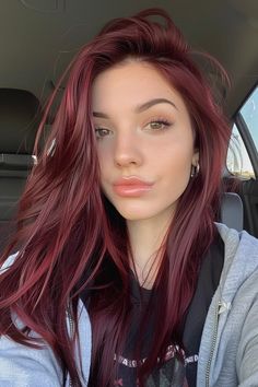 Intense Cherry Red Hair, Wine Red Hair Pale Skin, Dark Raspberry Hair Color, 6rr Hair Color Red, Chroma Sangria Hair Color, Raspberry Red Hair Color, Cherry Red Hair Pale Skin, Blonde Vs Red Hair, Cherry Red Hair Balayage