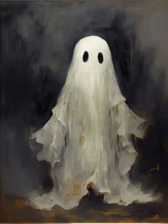 a painting of a white ghost with black eyes