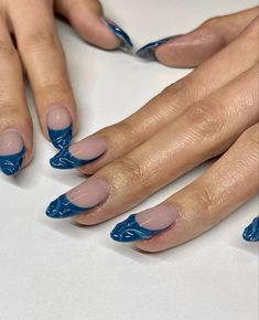 Blue Tip Nails, April Nails, Punk Nails, Romantic Nails, Casual Nails, Simple Acrylic Nails, Tip Nails