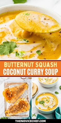 butternut squash coconut curry soup in a white bowl