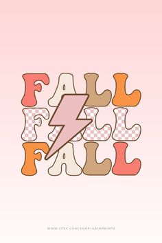 a pink background with the word fall and a lightning bolt