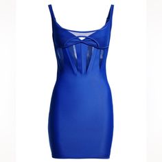 Sought After Mugler H&M. Fitted, Sleeveless Mini Dress In Stretch Jersey With Sheer Mesh Panels And A Timeless Corset Detail With Boning. Narrow, Adjustable Shoulder Straps, Low-Cut Neckline, And Jersey-Lined Cups. Zipper At Back With Star-Shaped Zipper Pull And Concealed Hook-And-Eye Fastener. Compositionshell: Polyamide 78%, Spandex 22%Lining: Polyester 65%, Cotton 35%Mesh: Polyamide 81%, Spandex 19% Blue Sheer Mini Dress For Evening, Sheer Blue Mini Dress For Night Out, Blue Sheer Mini Dress For Night Out, Blue Sheer Sleeveless Dress, Elegant Blue Sheer Mini Dress, Blue Sheer Mini Dress, Mugler Dress, Lululemon Dress, Zara Black Dress