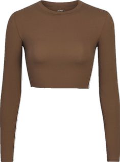 Trendy Solid Brown Tops, Fall Solid Color Crop Top, Fitted Brown Solid Color Top, Fitted Solid Brown Tops, Fall Crop Top In Solid Color, Solid Color Fall Crop Top, Fitted Brown Basic Crop Top, Solid Color Stretch Crop Top, Solid Stretch Crop Top