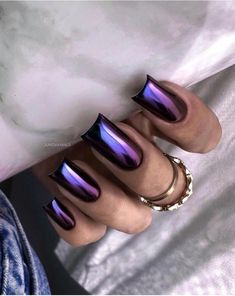 Dark Color Nails, Purple Chrome Nails, Gel Toe Nails, Purple Nail Polish, Purple Nail Designs, Drip Nails, Simple Gel Nails