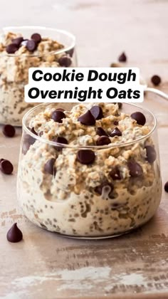 cookie dough overnight oats with chocolate chips on top