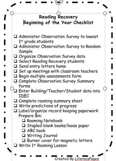 a printable reading recovery checklist for students to use in their homeschool