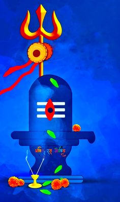 an artistic painting of a blue fire hydrant with flowers on the side and a red ribbon hanging from it