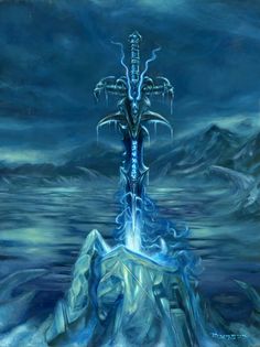 a painting of a cross on top of an iceberg