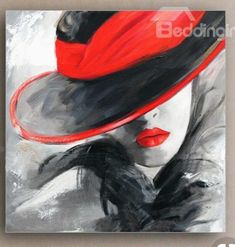 a painting of a woman wearing a red hat