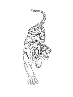 a drawing of a tiger running with its mouth open