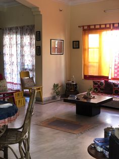 the living room is clean and ready for guests to use it as a place setting