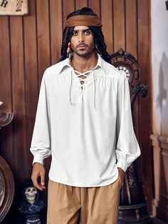 Men's Pirate Medieval Shirt Pleated Steampunk Victorian Cosplay Costume Gothic Renaissance Shirt Viking Top White Casual  Long Sleeve Woven Fabric Plain  Slight Stretch  Men Uniforms & Special Clothing, size features are:Bust: ,Length: ,Sleeve Length: Halloween Cosplay Long Sleeve Tops, Medieval Costume Top With Long Sleeves, Medieval Long Sleeve Costume Top, Medieval Style Long Sleeve Costume Top, White Long Sleeve Tops For Cosplay, Gothic Long Sleeve Shirt For Halloween, Medieval Shirt, Victorian Cosplay, Victorian Shirt