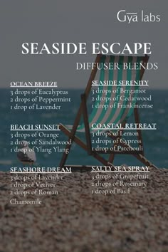 Close your eyes and inhale the calming aroma of Seaside Escape. These tranquil blends are perfect for recreating the serenity of the ocean in your own space.  #GyaLabs #UpliftYourEveryday #essentialoils #spring #summerseason #amazing #soulwisdom #Junevibes #summer  #summervibes #abundance #abundancemindset #miracles #blessings #inspiration #NaturalCare #HealthyLiving #EssentialOils #woman Headache Relief Essential Oils, Zen Vibes, Cosmetic Ingredients, Doterra Diffuser Blends, Diy Essential Oil Recipes