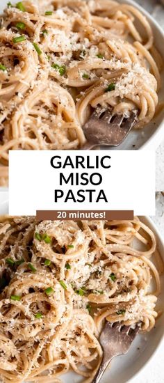 garlic miso pasta with parmesan cheese on top