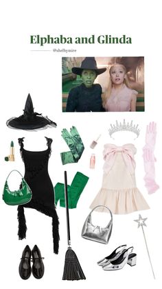 an image of a costume and accessories for the movie elphaba and glinda