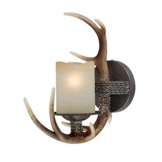 the antler light is mounted on the wall