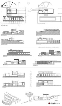 architectural drawings showing different sections of the building