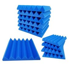 blue plastic pyramids are stacked on top of each other, with one in the middle