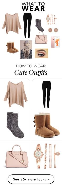 "Rosegold Outfit!!!" by dancelover102803 on Polyvore featuring Max Studio, UGG Australia, Charter Club, Michael Kors and Anne Klein Ugg Boots Bow, Outfits With Ugg Boots, Outfits With Ugg, Rose Gold Clothes, Outfit Leggings, Hijab Look, Charter Club, Max Studio, Looks Style