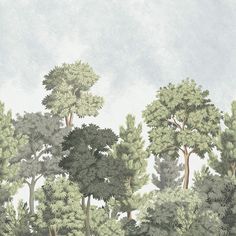 an image of a painting of trees in the woods