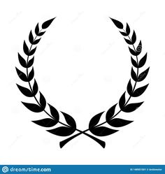 a black and white laurel wreath with two crossed spears on the side, isolated against a white background