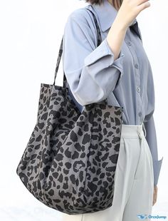 OrcaJump - Womens 2022 Canvas Leopard Print Top Handle Tote Bag Shopper Handbag for Daily Going Out - White, Gray, Brown Trendy Gray Satchel For Shopping, Trendy Gray Tote Bag, Trendy Gray Shopping Bag, Trendy Gray Large Capacity Hobo Bag, Trendy Large Capacity Gray Hobo Bag, Casual Gray Satchel With Double Handle, Gray Casual Satchel With Double Handle, Casual Gray Double Handle Satchel, Gray Large Capacity Bags For Shopping