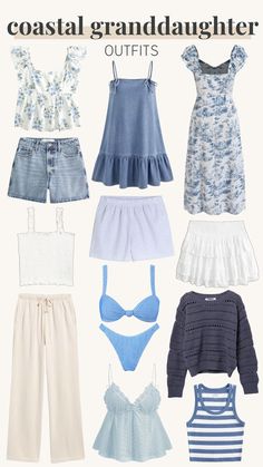 Coastal granddaughter outfits, coastal aesthetic, girly vibes, coastal fashion, hamptons outfit, coastal granddaughter aesthetic, coastal grandmother outfits, coastal grandmother aesthetic, beachy outfits, shorts, tops, sweater, pants, tank top, blue aesthetic, skirt, dress, country concert outfit, blue and white outfits, outfits aesthetic, blue outfit aesthetic, blue outfits, fall outfits, summer outfits, family picture outfits, fashion outfit ideas, transitional outfits, summer to fall outfits Trendy Coastal Outfits, Coastal Granddaughter Outfits Dress, Coastal Fashion Fall, Coastal Bohemian Outfits, Blue Beachy Dress, Coastal Cottage Outfits, Coastal Grandmother Clothes, Coastal Grand Daughter Aesthetic Outfits, Hampton Outfits Summer