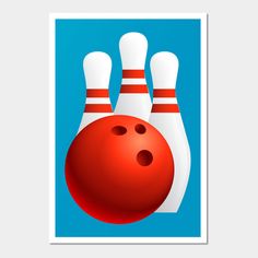 a bowling ball and skittles on a blue background