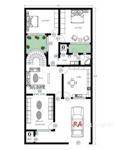 the floor plan for a house with two rooms and one car parked on the other side