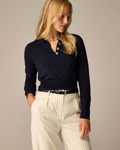 2024 Preppy Fall Capsule Wardrobe — THE DAILEIGH Cashmere Polo Sweater, Cashmere Polo, Rugby Fashion, Fashion People, Polo Sweater, Long Sleeve Polo Shirt