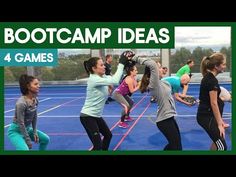 a group of people on a tennis court with the words boot camp ideas 4 games