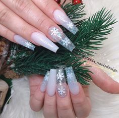 Winter Wonderland Nails Acrylic Blue, Winter Themed Nails Acrylic, Encapsulated Snowflake Nails, Winter Wonderland Nails Acrylic, Snowflake Glitter Nails, Snowflake Acrylic Nails, Nail Art Designs Blue, Nails Acrylic Blue, Blue Nails Acrylic