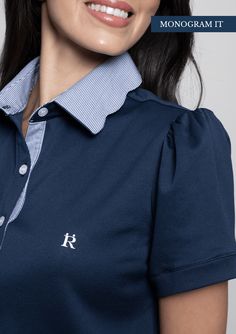 Acasia Polo-Shirt | Navy Pinstriped | High Tech - Rönner Solar Protection, Weekend Looks, Navy Polo Shirt, Feminine Details, High Technology, Casual Weekend, Performance Fabric, High Tech, Equestrian