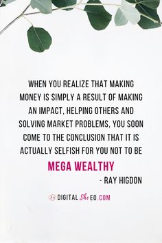 a quote about money is displayed on a white background with green leaves and the words mega healthy written below it