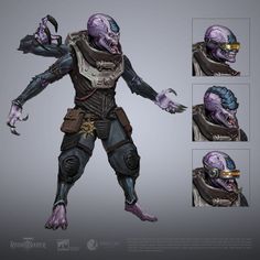 the concept art for an alien hunter character