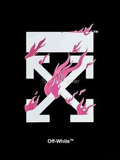 the logo for off - white's new clothing line is shown in pink flames