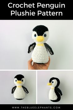 crochet penguin plushie pattern with instructions to make it look like a stuffed animal