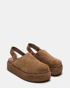 MELLOW Cognac Suede Slingback Platform Clog | Women's Flats – Steve Madden Suede Clogs, Platform Clogs, Swag Shoes, Women's Flats, Shoe Closet, Fall Shoes, Crazy Shoes, Womens Clogs