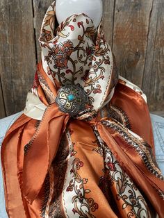 Wild Rags WRC2179B Burnt Orange & Tan Wild Rag / Scarf -W189L Slide WRC2179B Rodeo Events, Turquoise Western, Scarf Trends, Turquoise Cross, Leather Flowers, Music Fashion