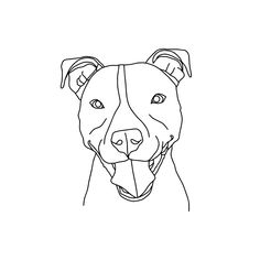 a black and white drawing of a dog's face with his tongue hanging out