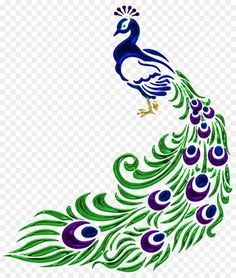 a peacock with purple, green and blue feathers on it's tail png