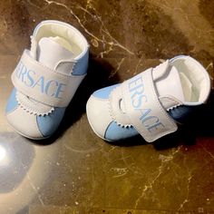 Baby Blue Versace Baby Sneakers Worn Twice Box Is Included Versace Blue, Versace Shoes, Baby Sneakers, Baby Walker, Shoes Color, Book Decor, Baby Blue, Kids Shoes, Baby Shoes