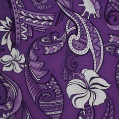 a purple background with white flowers and swirls