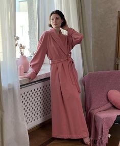 All my robes - https://www.etsy.com/shop/HBStyleEU Beautiful, well made robe that is so soft and luxurious.  With large pockets and long sleeves. Made of very soft and pleasant to the body jersey. On the wrong side has a down. It is really warm and cozy. It absorbs moisture well and dries quickly. Perfect gift for your loved ones. - 95% organic cotton, 5% elastan. - 100% Handmade, cut and sewn with all care and on good equipment to order in our studio. - Standard length robe 56" / 142cm (but if Gown Fitted, Cotton Dressing Gown, Long Gown Dress, Long Light, Long Lights, Pajama Robe, Womens Robes, Dressing Gown, Warm And Cozy