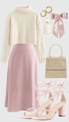 Stylish Outfits Pink, Pink Outfit For Work, Coquette Outfits For Winter, Coquette Business Outfit, Coquette Outfit Casual, Coquette Winter Outfits Pants, Coquette Modest Outfit, Pink Feminine Outfits, Pink Modest Outfits