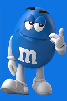 a blue m & m's character giving the thumbs up sign with his hand