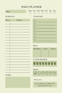 a daily planner is shown in green