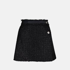 • Short cut
 • Button closure
 • Solid color
 • Tall
 • Made of wool
 • Silver metallic finishes
 • Frayed edges Skirt For Women, Short Cut, Black Mini Skirt, Look Chic, Black Mini, Formal Occasion, Blouse Designs, In Style, Alexander Mcqueen