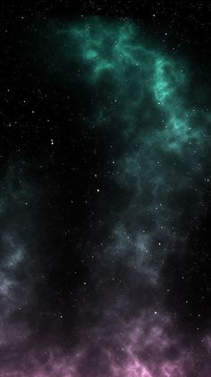 an image of the night sky with stars and clouds in purple, green and blue colors